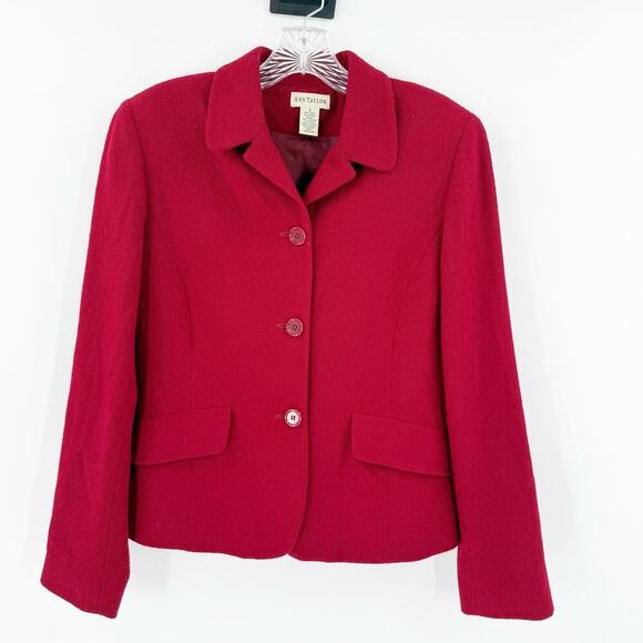 Ann Taylor Women's Red Wool Button Up Long Sleeve Jacket Size 4 - Picture 1 of 10